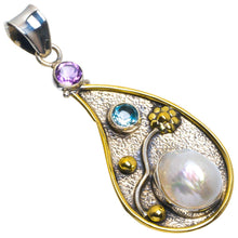 StarGems  Natural Two Tones Biwa Pearl,Amethyst and Blue Topaz 925 Sterling Silver Pendant 2" B4038