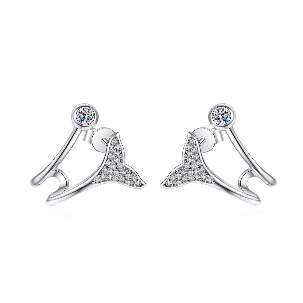 StarGems® Mermaid Tail 0.42cttw Moissanite 925 Silver Platinum Plated Stud Earrings EX013