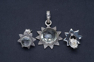 StarGems  Natural Green Amethyst Handmade Unique 925 Sterling Silver Jewelry Set Pendant 1.25" Studs 0.5" A3792