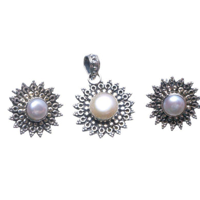 StarGems  Natural River Pearl Vintage 925 Sterling Silver Jewelry Set, Earrings Stud:3/4