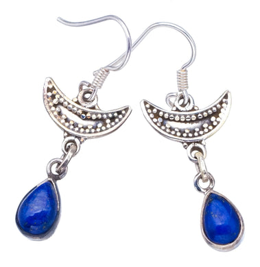 StarGems® Natural Lapis Lazuli Handmade Unique Half-Moon Shape 925 Sterling Silver Earrings 1 1/2