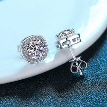 StarGems  0.5ct Moissanite 925 Silver Platinum Plated Zirconia Surrounded Halo Square Stud B4658