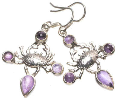 StarGems  Natural Amethyst Handmade Unique Crab Shape 925 Sterling Silver Earrings 1 3/4