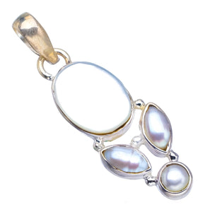 StarGems® Natural Mother of Pearl and River Pearl Punk Style 925 Sterling Silver Pendant 1 1/2" S1160