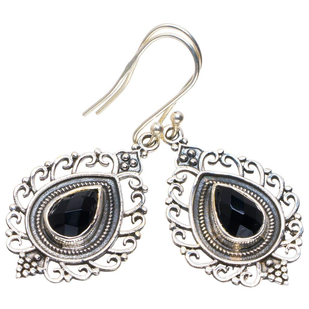 StarGems  Natural Black Onyx Handmade Unique 925 Sterling Silver Earrings 1.75