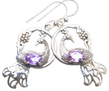 StarGems  Natural Amethyst Handmade Unique Peacock Shape 925 Sterling Silver Earrings 1.75" X4514