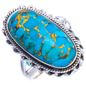 StarGems  Natural Copper Turquoise Handmade 925 Sterling Silver Ring 6.75 E9382