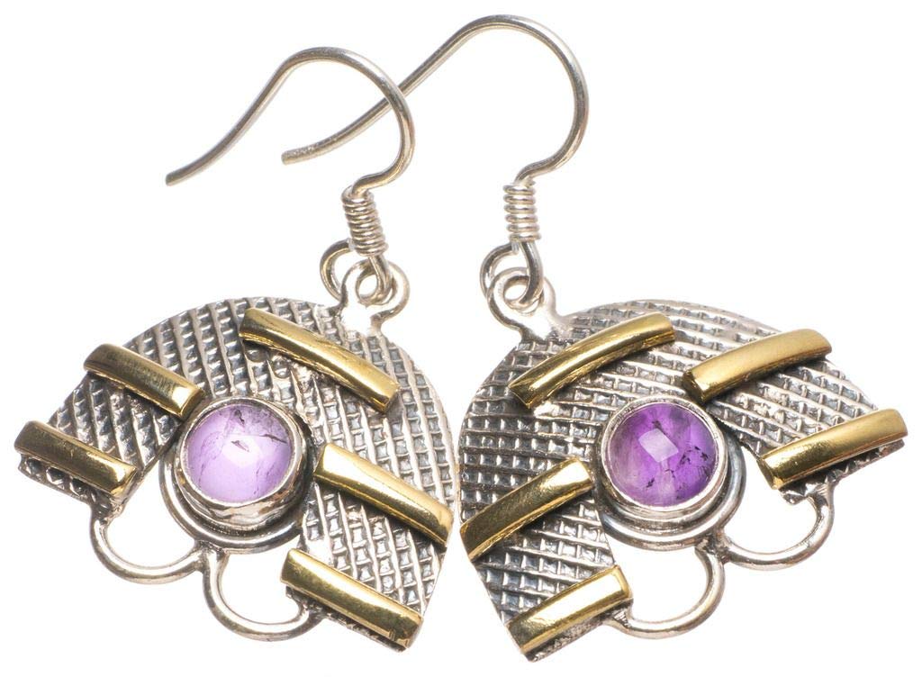 StarGems® Natural Two Tones Amethyst Handmade Unique 925 Sterling Silver Earrings 1 1/4