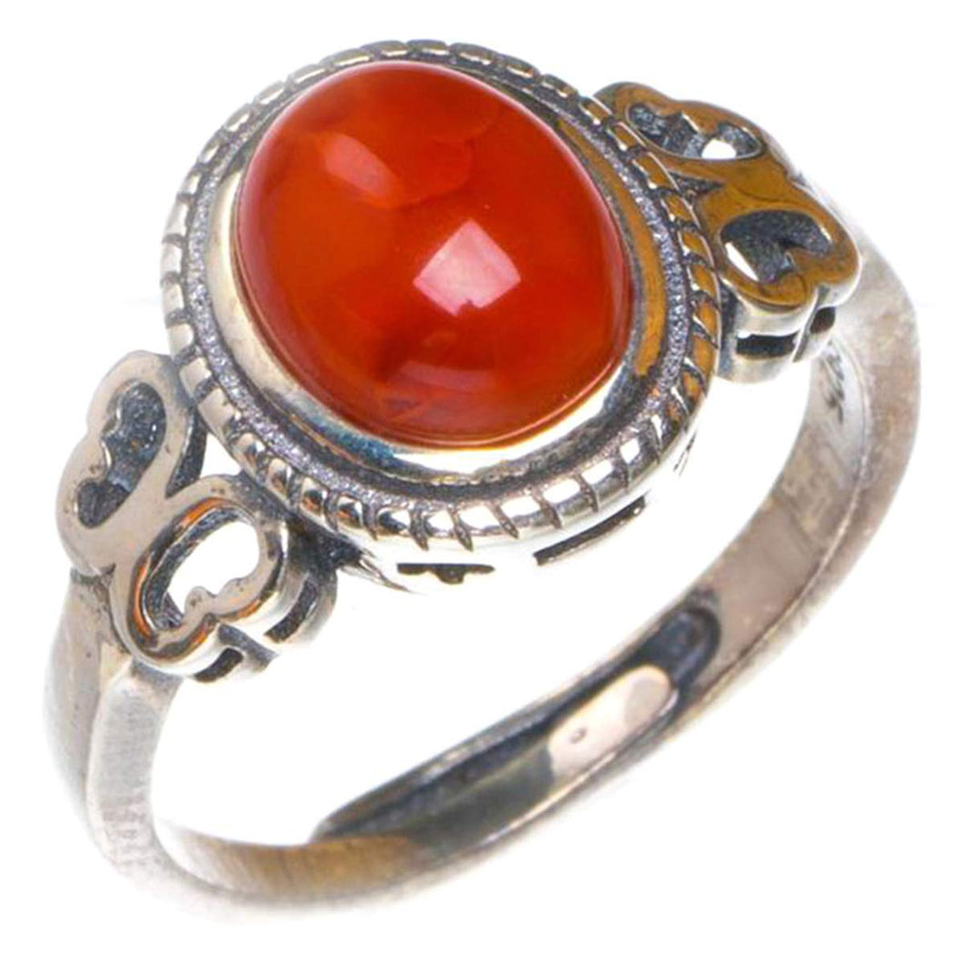 StarGems  Natural Nanjiang Red Agate Opening Handmade 925 Sterling Silver Ring 6.5 D1102