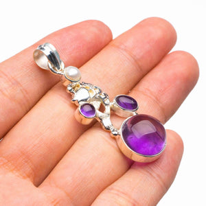 StarGems  Natural Amethyst And River Pearl Carp Handmade 925 Sterling Silver Pendant 2" D1703