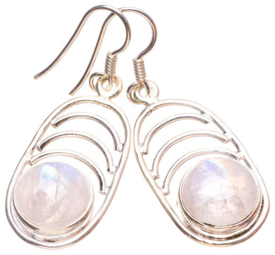 StarGems  Natural Rainbow Moonstone Handmade Vintage 925 Sterling Silver Earrings 1 1/2