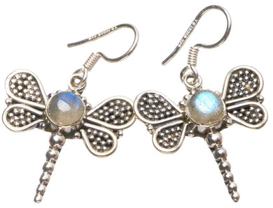 StarGems  Natural Blue Fire Labradorite Handmade Butterfly Shape 925 Sterling Silver Earrings 1 1/4