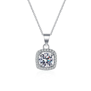 StarGems® Four Prong Square 1ct Moissanite 925 Silver Platinum Plated Necklace 40+5cm NX056
