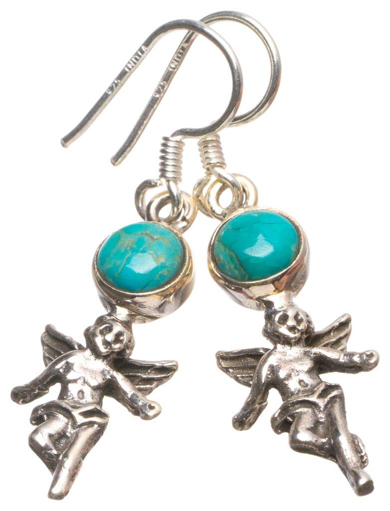 StarGems® Natural Turquoise Handmade Unique Angle Shape 925 Sterling Silver Earrings 1 1/2