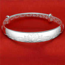 StarGems  Adjustable Carved Lotus Handmade 999 Sterling Silver Bangle Bracelet For Women Cb0215