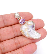 StarGems  Natural Biwa Pearl and Amethyst Handmade Boho 925 Sterling Silver Pendant 2" S0544