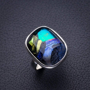 StarGems  Natural Rainbow Dichroic Glass Handmade 925 Sterling Silver Ring 5.25 D4796