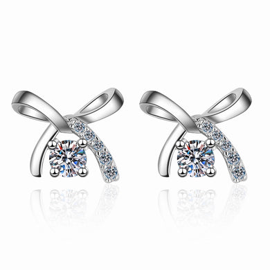 StarGems® Bow Four Prongs 0.1ct×2 Moissanite 925 Silver Platinum Plated Stud Earrings EX044