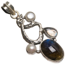 StarGems® Natural Labradorite and River Pearl Handmade Mexican 925 Sterling Silver Pendant 1 3/4" T0311