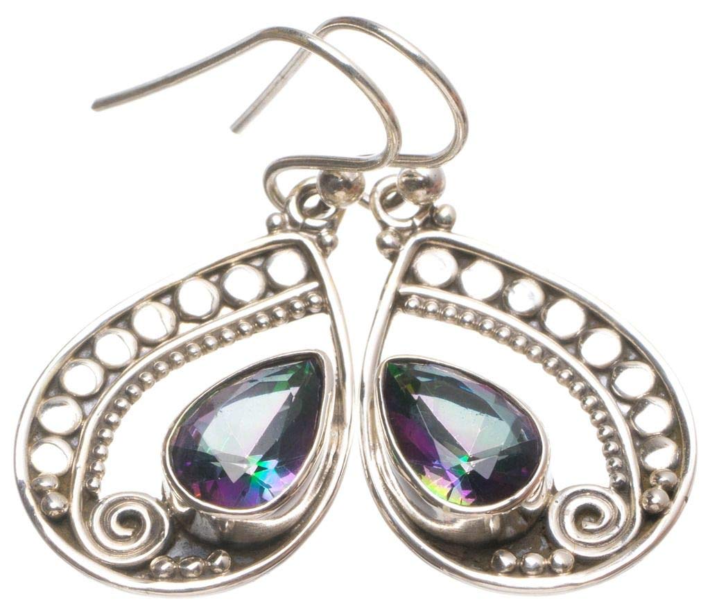 StarGems  Natural Mystical Topaz Handmade Vintage 925 Sterling Silver Earrings 1 1/4