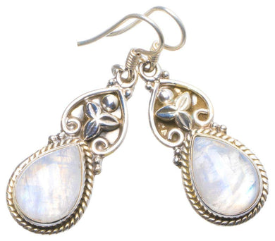 StarGems® Natural Rainbow Moonstone Handmade Unique 925 Sterling Silver Earrings 1.5