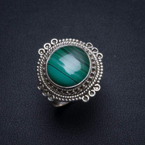 StarGems  Natural Malachite Handmade Boho 925 Sterling Silver Ring, US Size 8 T7809