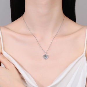 StarGems  Four Prong Hollow-Out Heart 1ct Moissanite 925 Silver Platinum Plated Necklace 40+5cm NX119