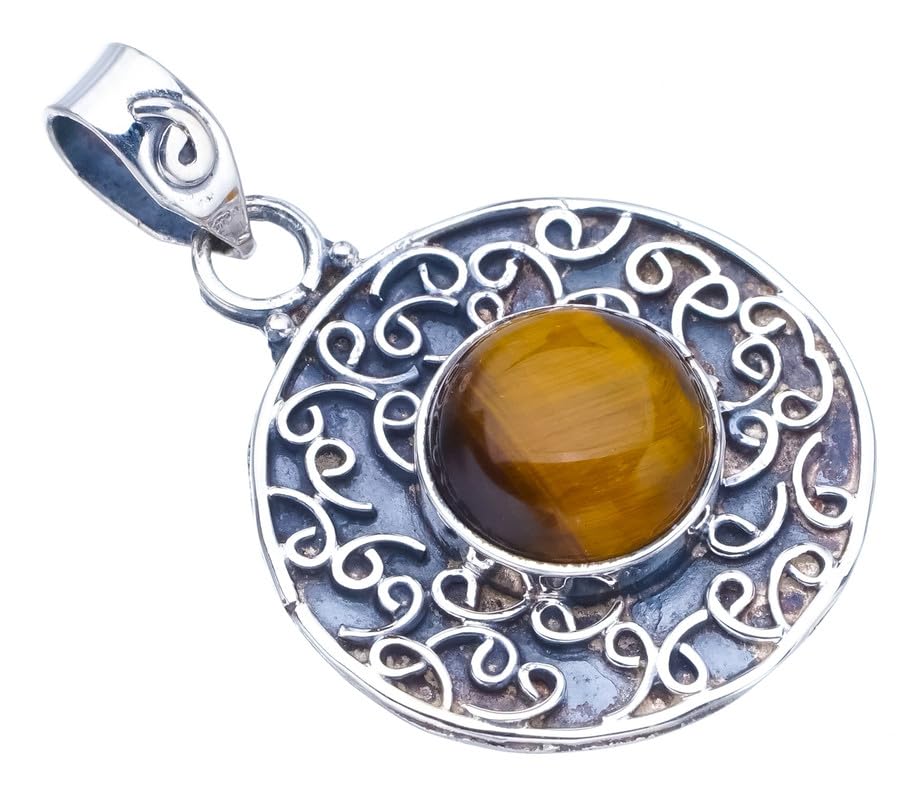 StarGems® Natural Tiger Eye Handmade 925 Sterling Silver Pendant 1.25