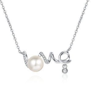 StarGems  8mm River Pearl Love 0.095cttw Moissanite 925 Silver Platinum Plated Necklace 40+5cm NX064