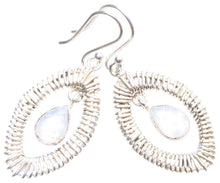 StarGems  Natural Rainbow Moonstone Handmade Unique Eye Shape 925 Sterling Silver Earrings 1.75" X4281