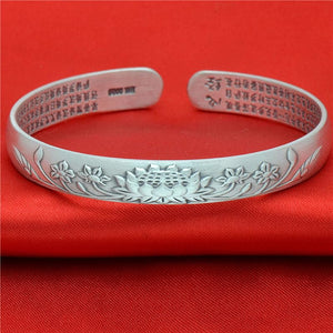 StarGems  Opening Lotus Handmade 999 Sterling Silver Bangle Cuff Bracelet For Unisex Cb0115
