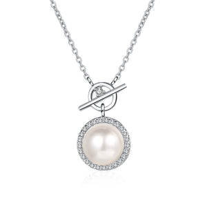 StarGems  8mm River Pearl 0.14cttw Moissanite 925 Silver Platinum Plated Necklace 40+5cm NX005