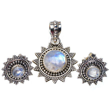 StarGems  Natural Rainbow Moonstone 925 Sterling Silver Jewelry Set Pendant 1.25" Stud 0.5" A3653