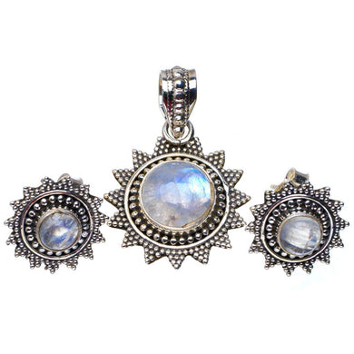 StarGems  Natural Rainbow Moonstone 925 Sterling Silver Jewelry Set Pendant 1.25