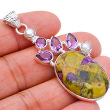 StarGems  Natural Yellow Jasper Amethyst And River PearlHandmade 925 Sterling Silver Pendant 2.25" F4343