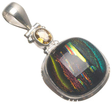 StarGems  Natural Rainbow Dichroic Glass and Citrine Handmade Boho 925 Sterling Silver Pendant 1 3/4" T2059