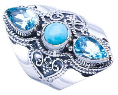 StarGems  Natural Larimar Blue Topaz Handmade 925 Sterling Silver Ring 6.75 F0697
