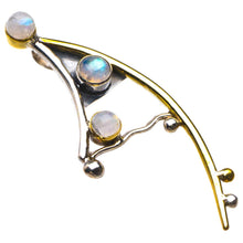 StarGems  Natural Two Tones 18K Gold Plated Rainbow Moonstone Sail Handmade 925 Sterling Silver Pendant 2.75" D1912