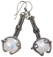 StarGems  Natural Rainbow Moonstone Handmade Boho 925 Sterling Silver Earrings 2" T4724