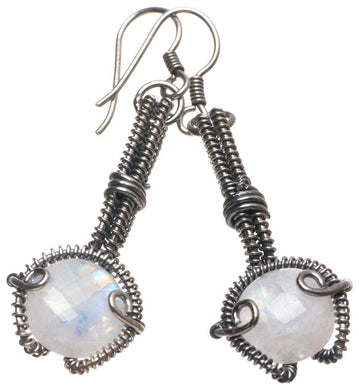 StarGems  Natural Rainbow Moonstone Handmade Boho 925 Sterling Silver Earrings 2