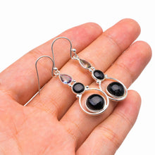 StarGems  Natural Black Onyx And Mystical Topaz Handmade 925 Sterling Silver Earrings 1.75" D3812