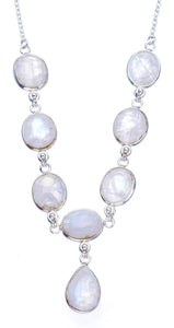 StarGems  Natural Rainbow Moonstone Handmade Boho 925 Sterling Silver Y-Shaped Necklace 17.25" S3381