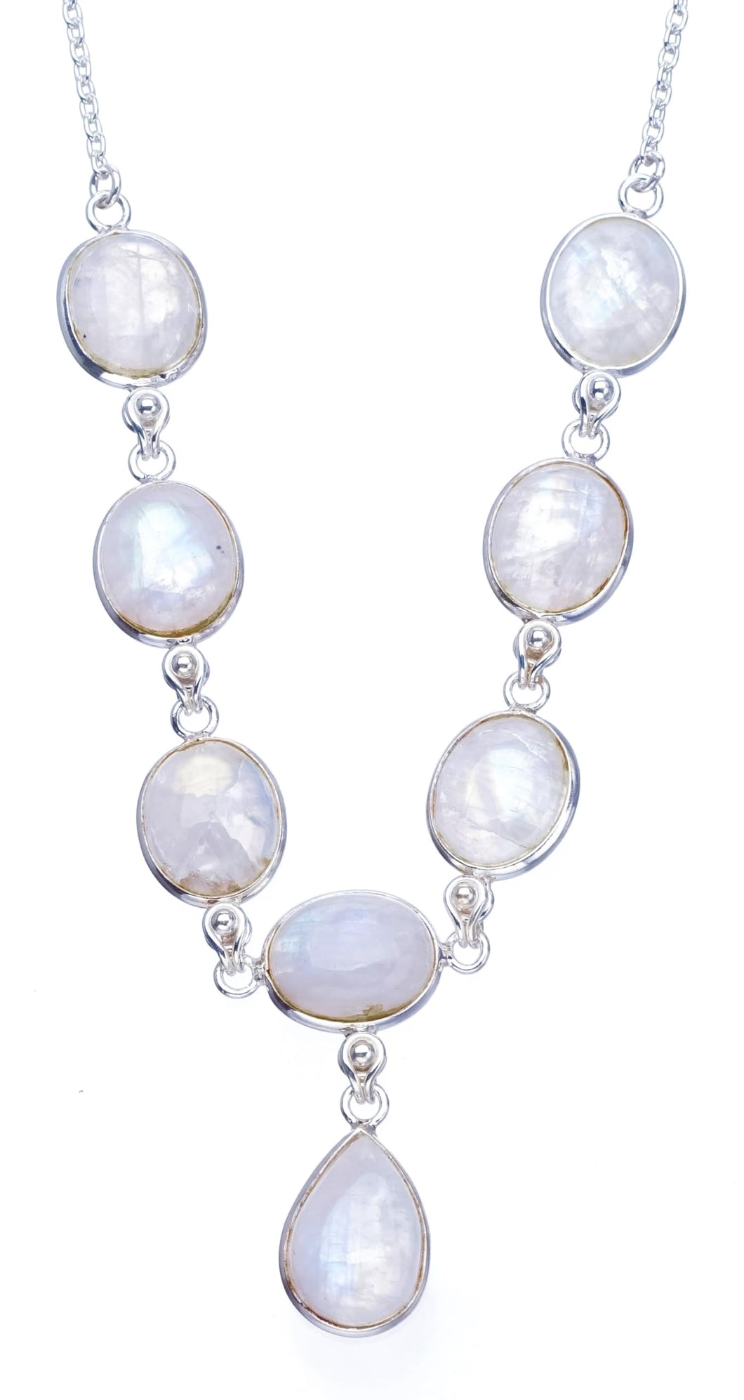 StarGems  Natural Rainbow Moonstone Handmade Boho 925 Sterling Silver Y-Shaped Necklace 17.25