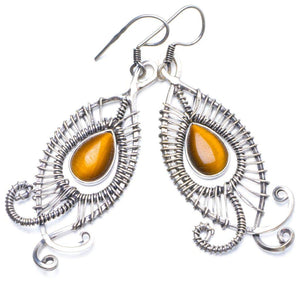 StarGems  Natural Tiger Eye Handmade Unique 925 Sterling Silver Earrings 2.25" X5070