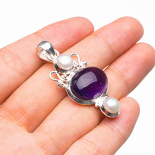 StarGems  Natural Amethyst And River Pearl Handmade 925 Sterling Silver Pendant 1.75" D1682