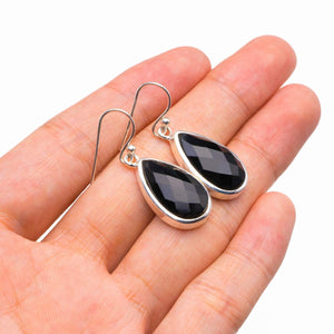 StarGems® Natural Black Onyx Handmade 925 Sterling Silver Earrings 1.5" D3805