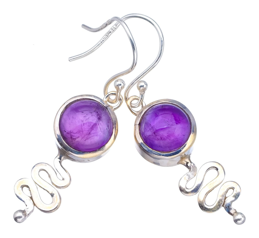 StarGems  Natural Amethyst Snake Handmade Mexican 925 Sterling Silver Earrings 1 1/2