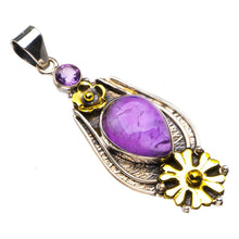 StarGems  Natural Two Tones 18K Gold Plated Amethyst Flower Handmade 925 Sterling Silver Pendant 2" D2151