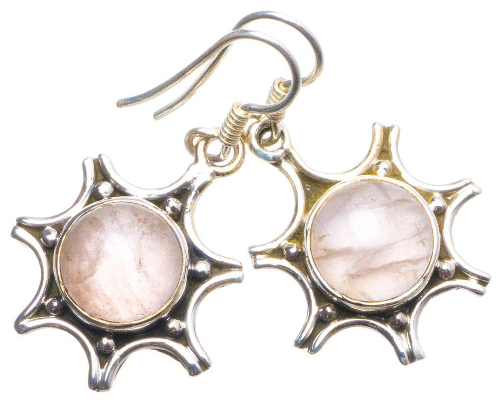 StarGems  Natural Rose Quartz Handmade Unique 925 Sterling Silver Earrings 1.5