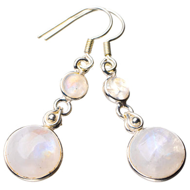 StarGems  Natural Rainbow Moonstone Handmade 925 Sterling Silver Earrings 1.75